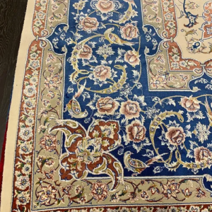 SUPER PERSIAN MACHINE MADE BAMBOO SILK BEIGE/Navy 6’ 7” x 9’ 7” SKU# C18105