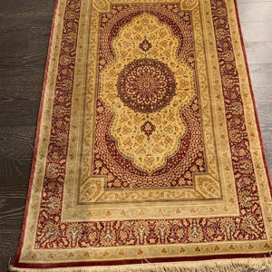 SUPER HAND KNOTTED PURE SILK ORIENTAL RUG 3' 1" X 4' 10" SKU #P11746