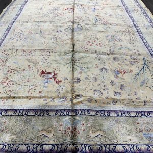 SUPER MACHINE MADE BAMBOO SILK LIGHT BROWN BACKGROUND WITH SEA FOAM GREEN BORDER 6’ 7” x 9’ 7” SKU # 23-11877